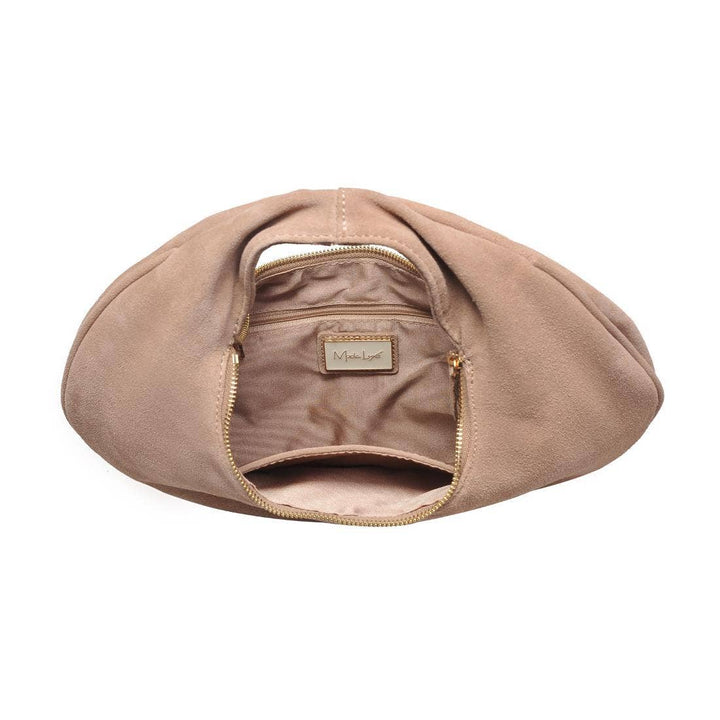 Farrah Genuine Suede Leather Hobo: Natural
