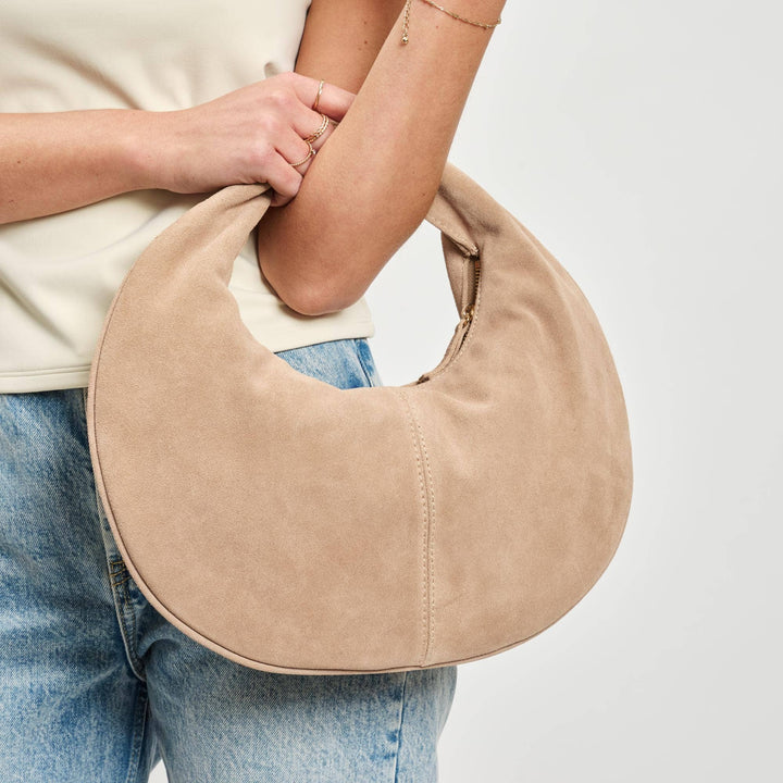 Farrah Genuine Suede Leather Hobo: Natural