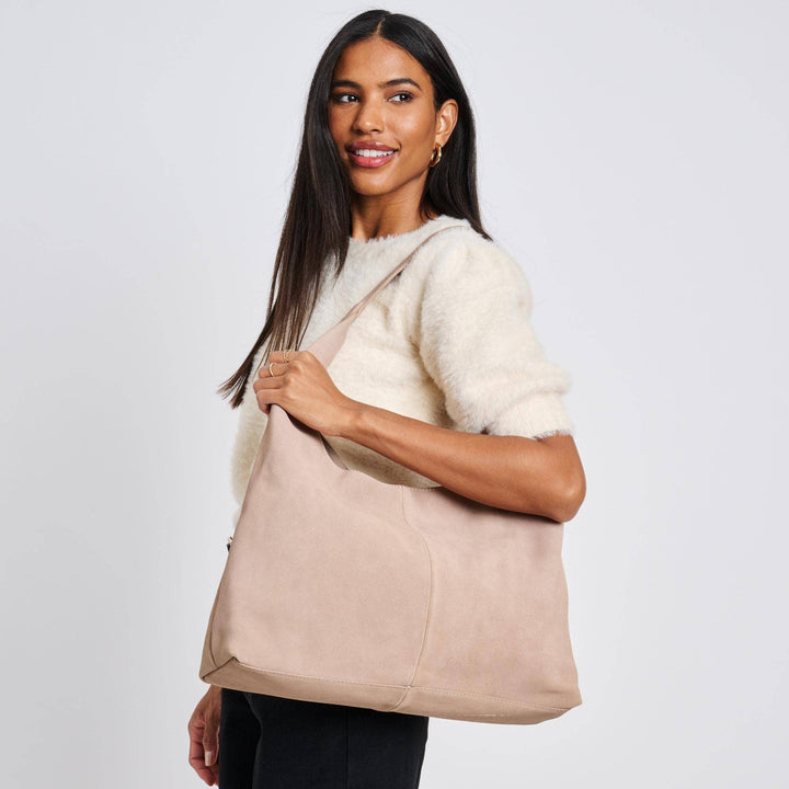 Amber Genuine Suede Leather Hobo: Natural