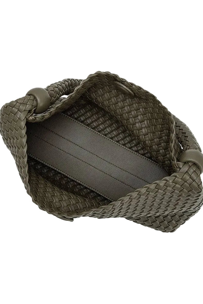Olive recycled vegan leather shoulder bag, detail