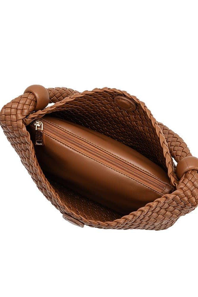 Saddle vegan leather shoulder bag with beaded shoulder-strap accents