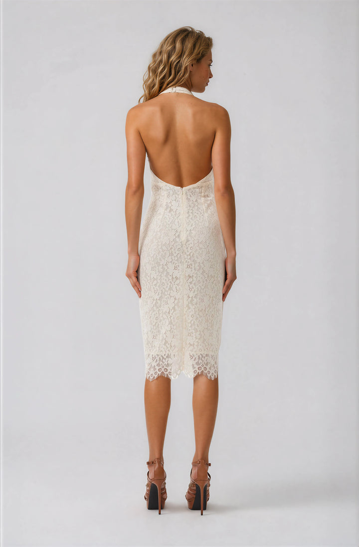 white lace halter midi dress
