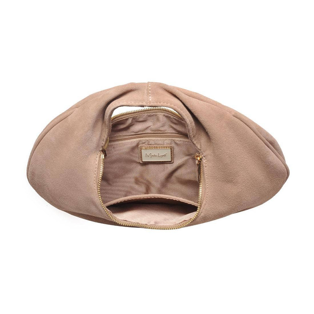 Farrah Genuine Suede Leather Hobo: Natural
