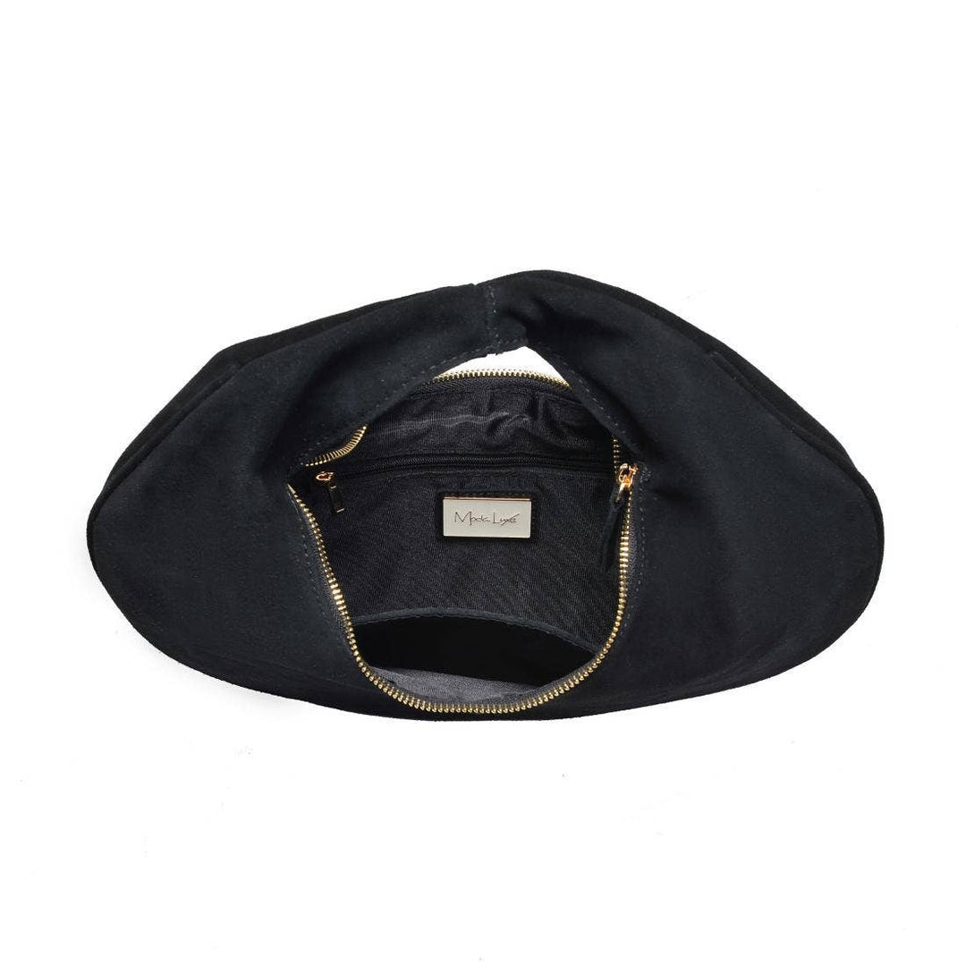 Farrah Genuine Suede Leather Hobo: Black