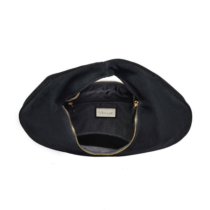 Farrah Genuine Suede Leather Hobo: Black
