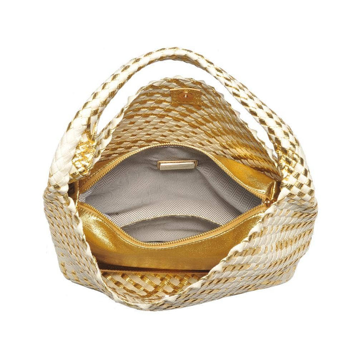Ellery Mixed Material Woven Hobo: Gold Ivory