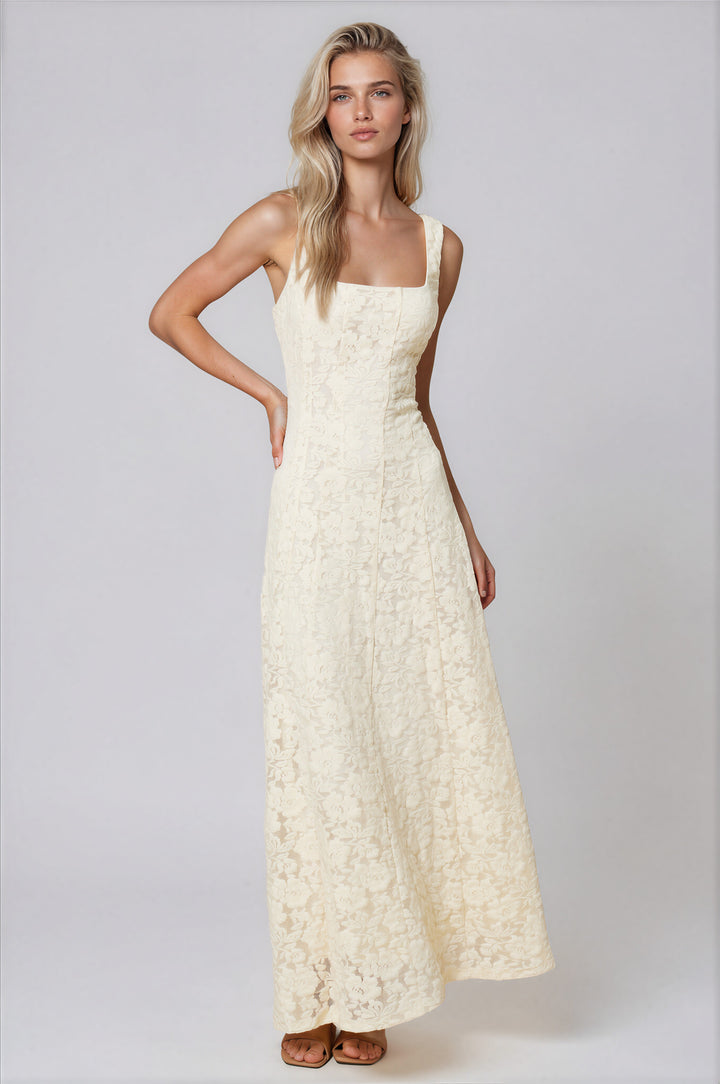 Ivory Floral Lace Maxi Dress
