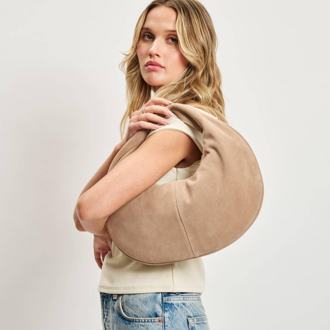 Farrah Genuine Suede Leather Hobo: Natural
