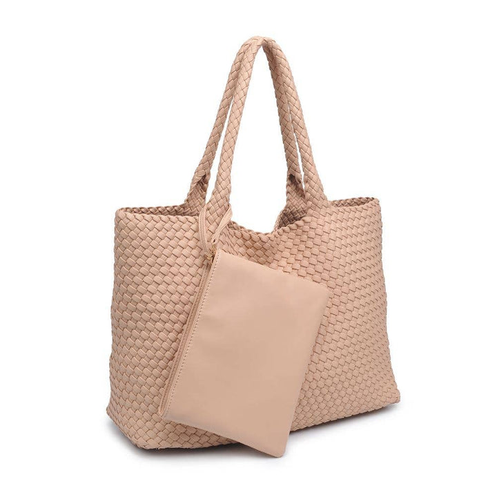 Solana Woven Vegan Leather Tote: Beige