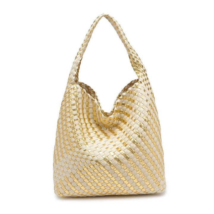 Ellery Mixed Material Woven Hobo: Gold Ivory