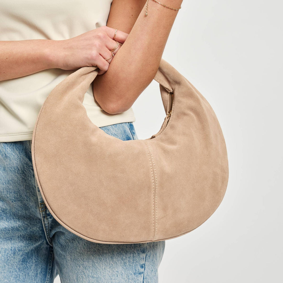 Farrah Genuine Suede Leather Hobo: Natural