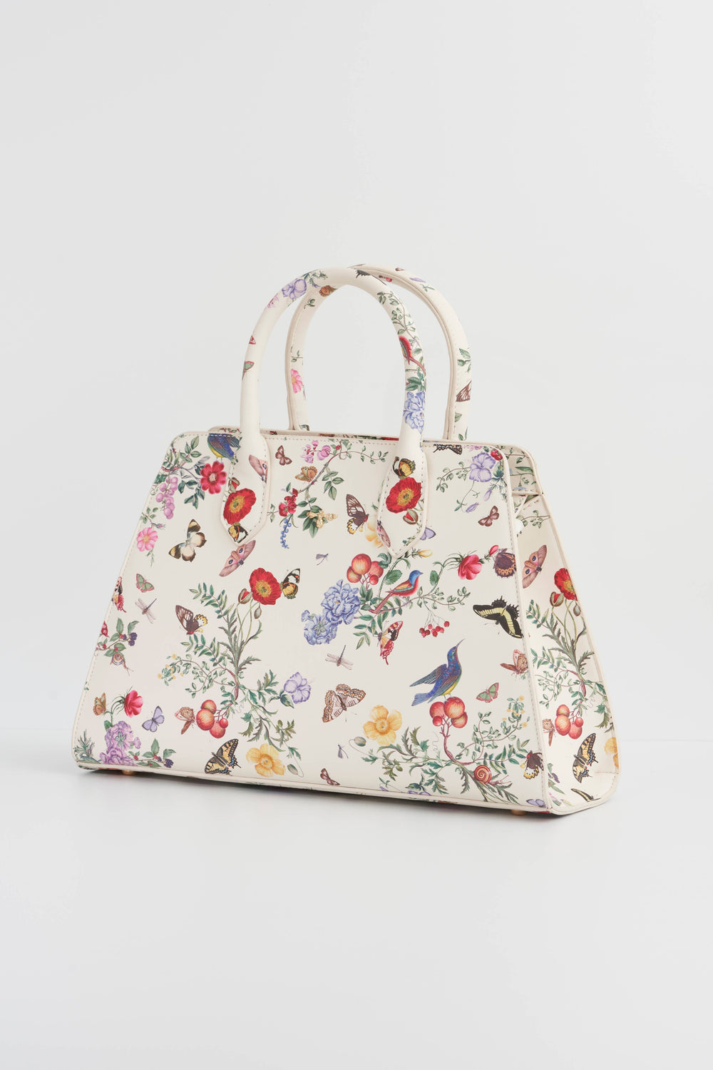 Floral patterned handbag on a light gray background