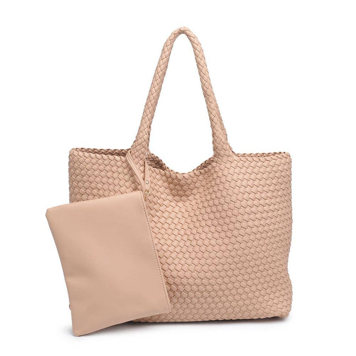 Solana Woven Vegan Leather Tote: Beige