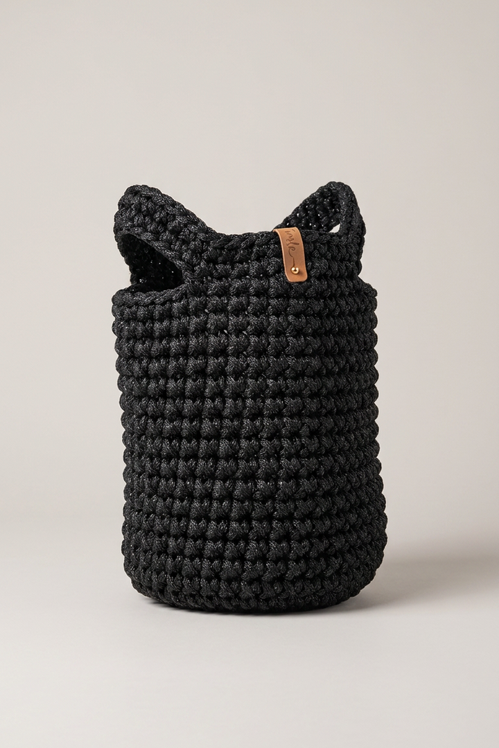 Twyla Black Crochet Top Handle Bag, alternate angle showing structured silhouette