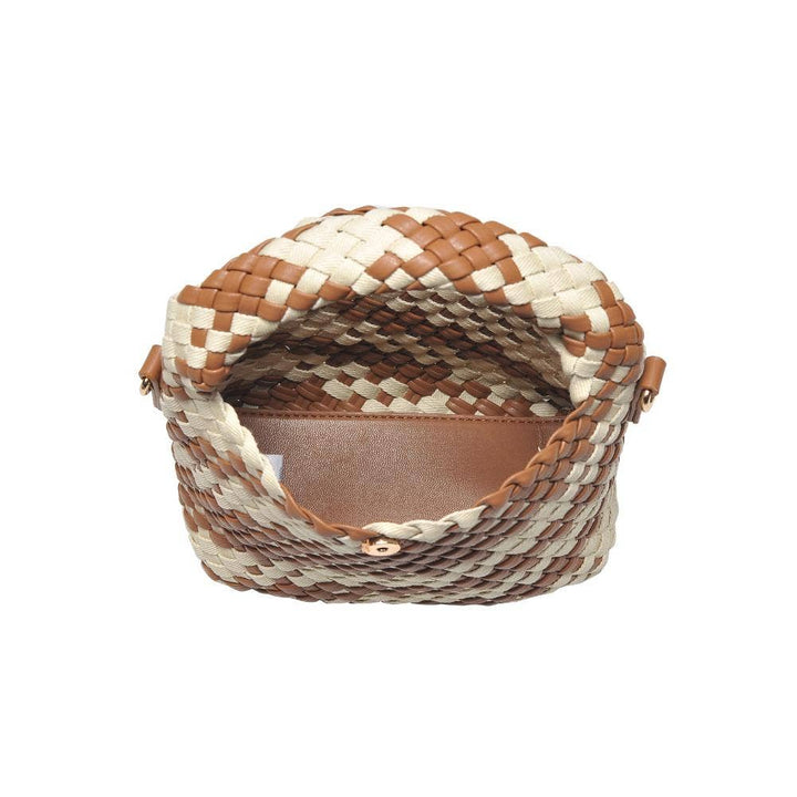Jessamine Woven Mixed Material Crossbody: Chocolate Ivory