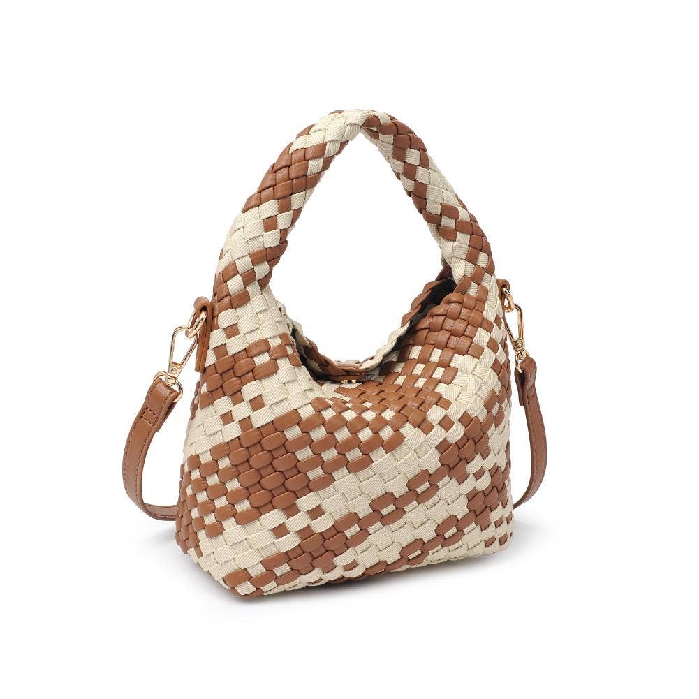 Jessamine Woven Mixed Material Crossbody: Chocolate Ivory