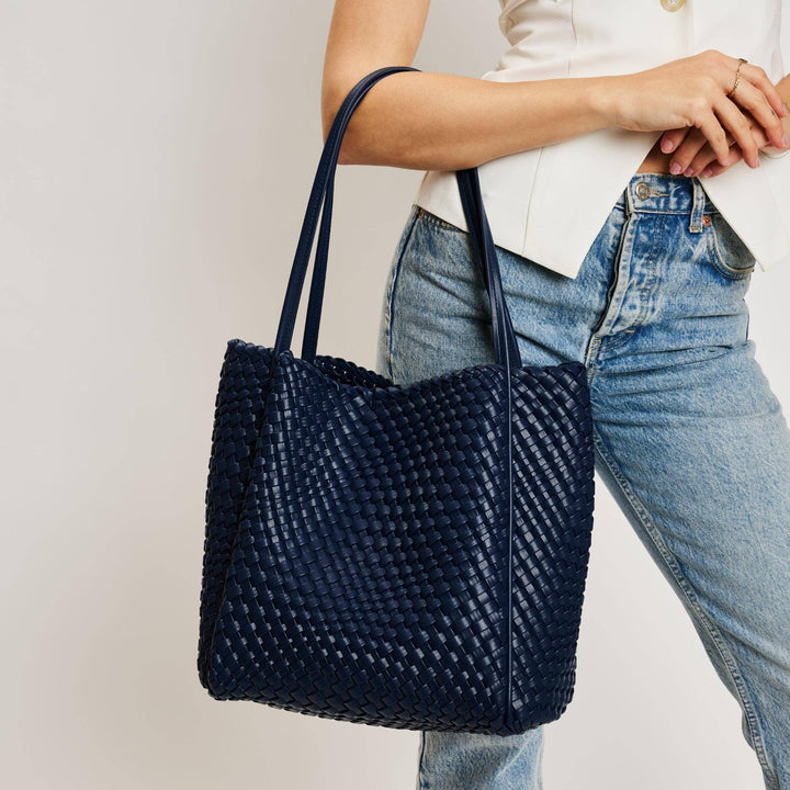 Gladys Woven Tote: Navy