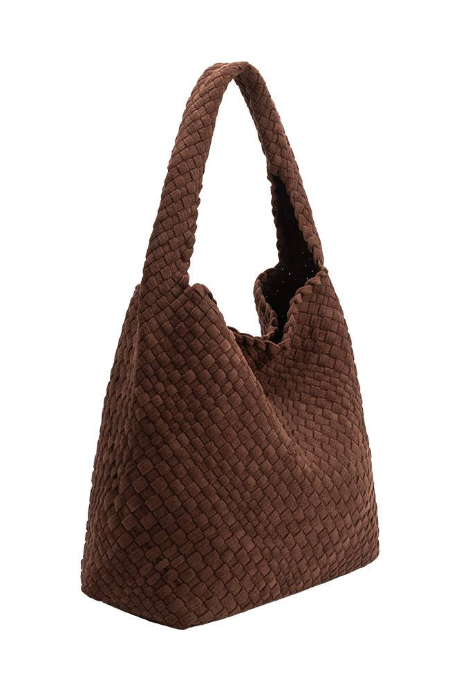 Tobacco recycled vegan suede shoulder bag with a soft eco suede texture