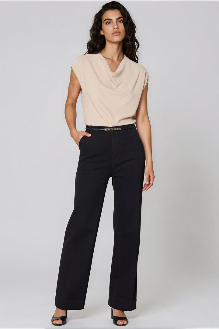 Black high-rise cropped flare jeans, front view
