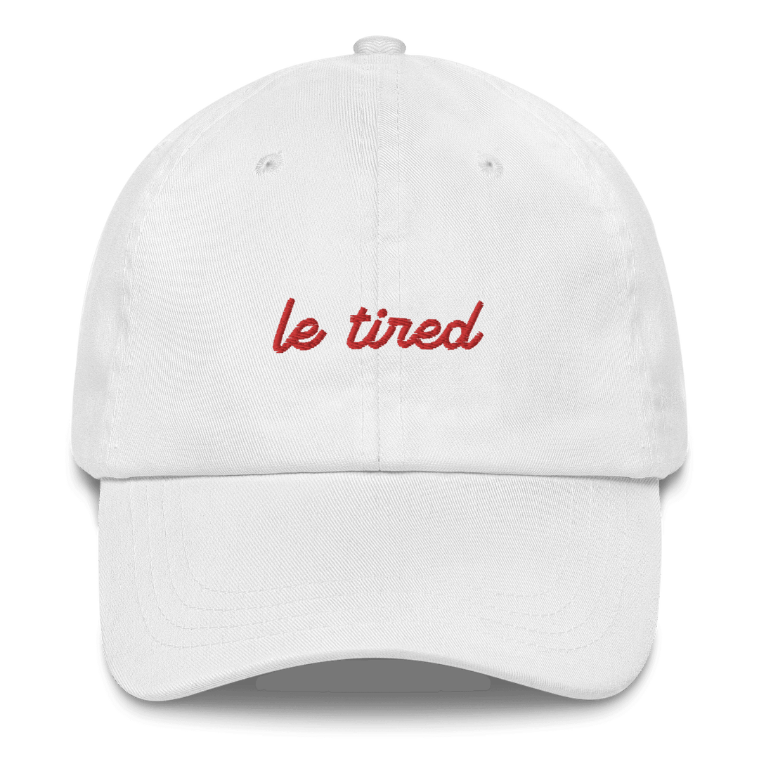 White Le Tired embroidered cotton twill dad hat with adjustable metal clasp strap