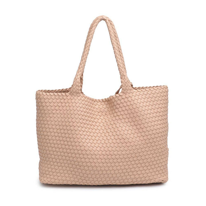 Solana Woven Vegan Leather Tote: Beige