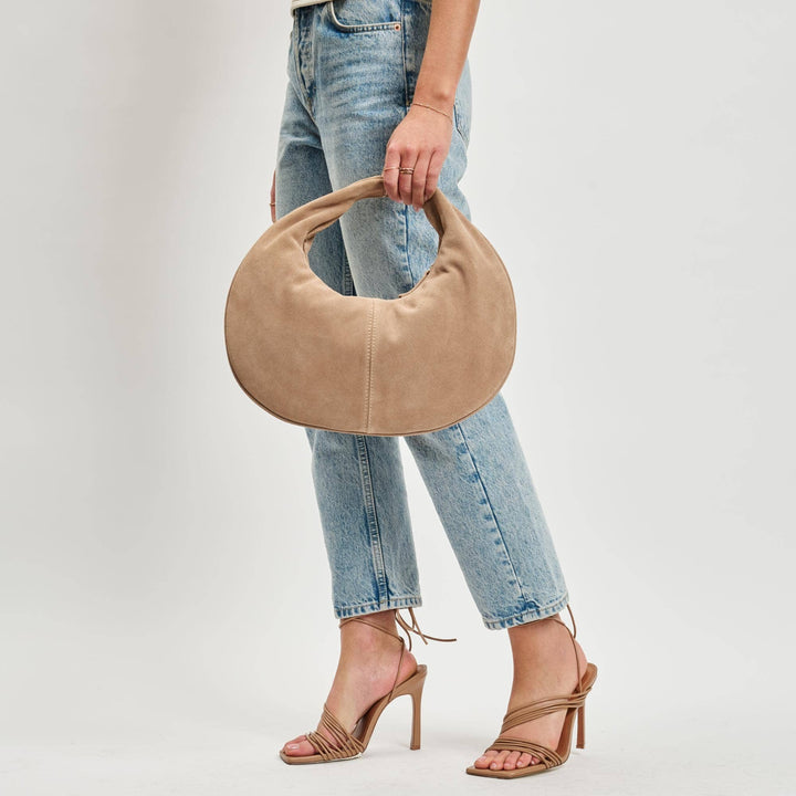 Farrah Genuine Suede Leather Hobo: Natural