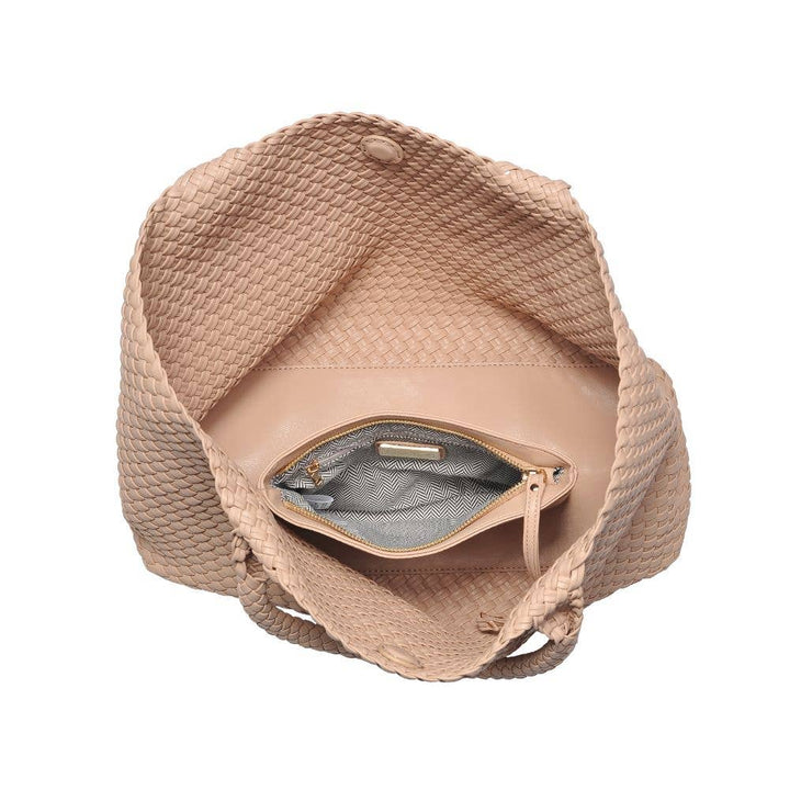 Solana Woven Vegan Leather Tote: Beige