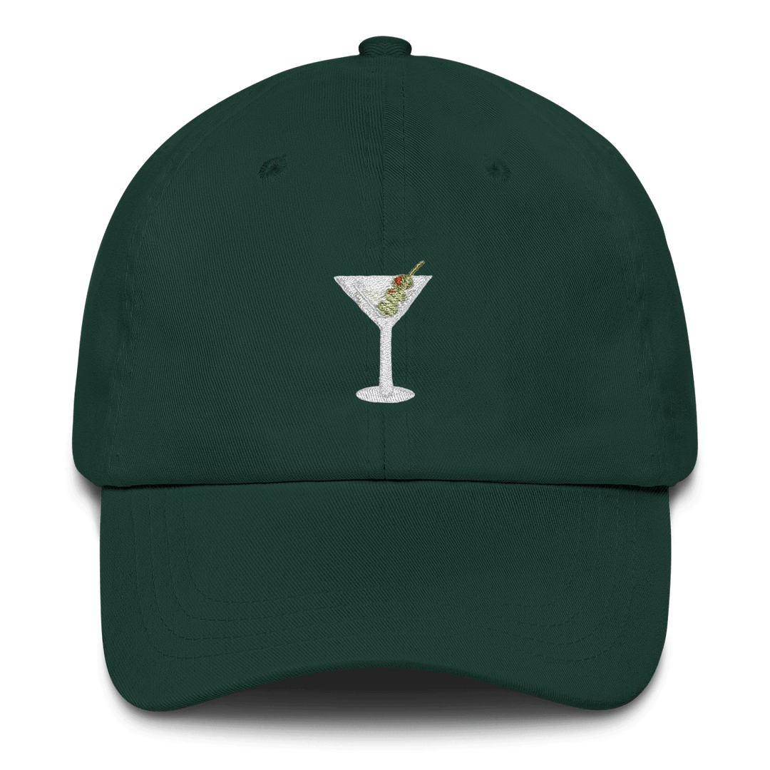 Spruce green Dirty Martini embroidered cotton twill dad hat with adjustable metal clasp strap