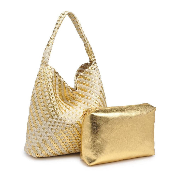 Ellery Mixed Material Woven Hobo: Gold Ivory