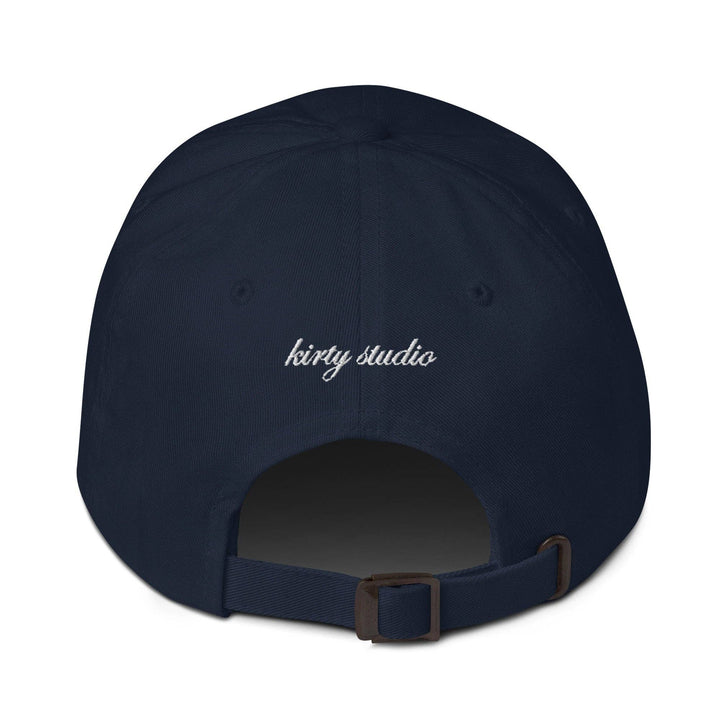 Navy blue cap with 'extra dirty extra olives' text on a white background