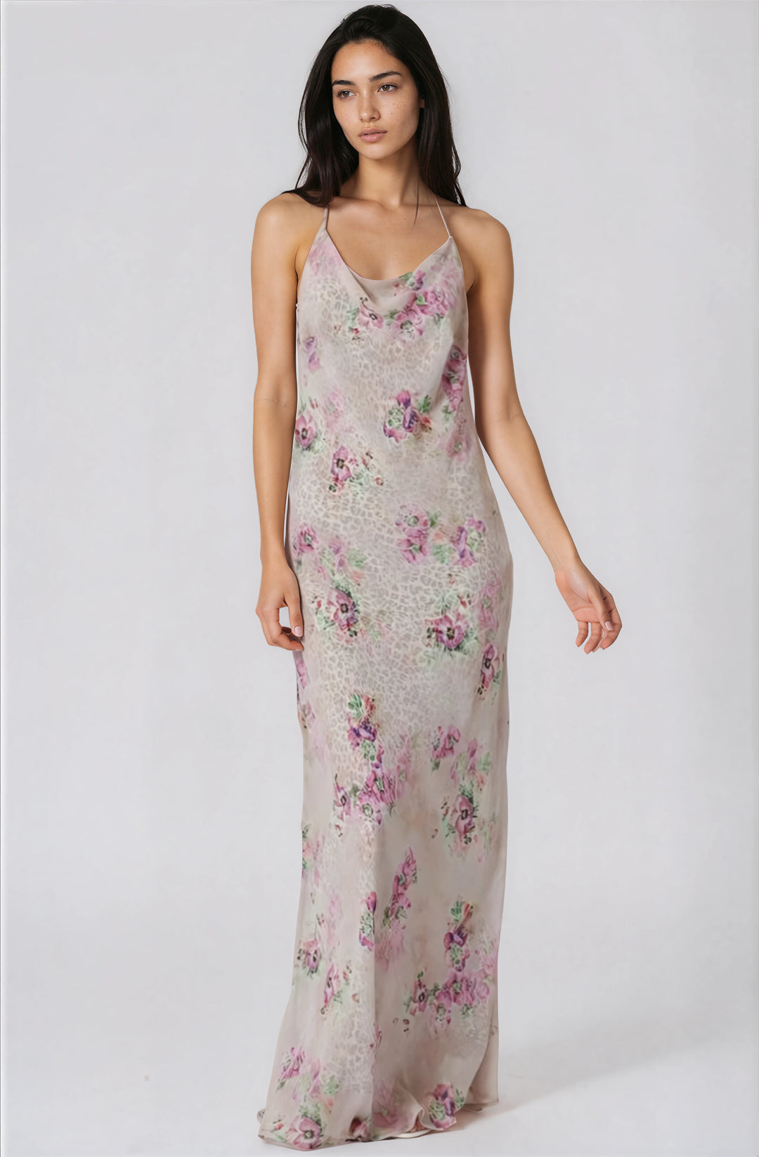 Beige Halter Maxi Dress with Plunge Neckline – The Salient Collection