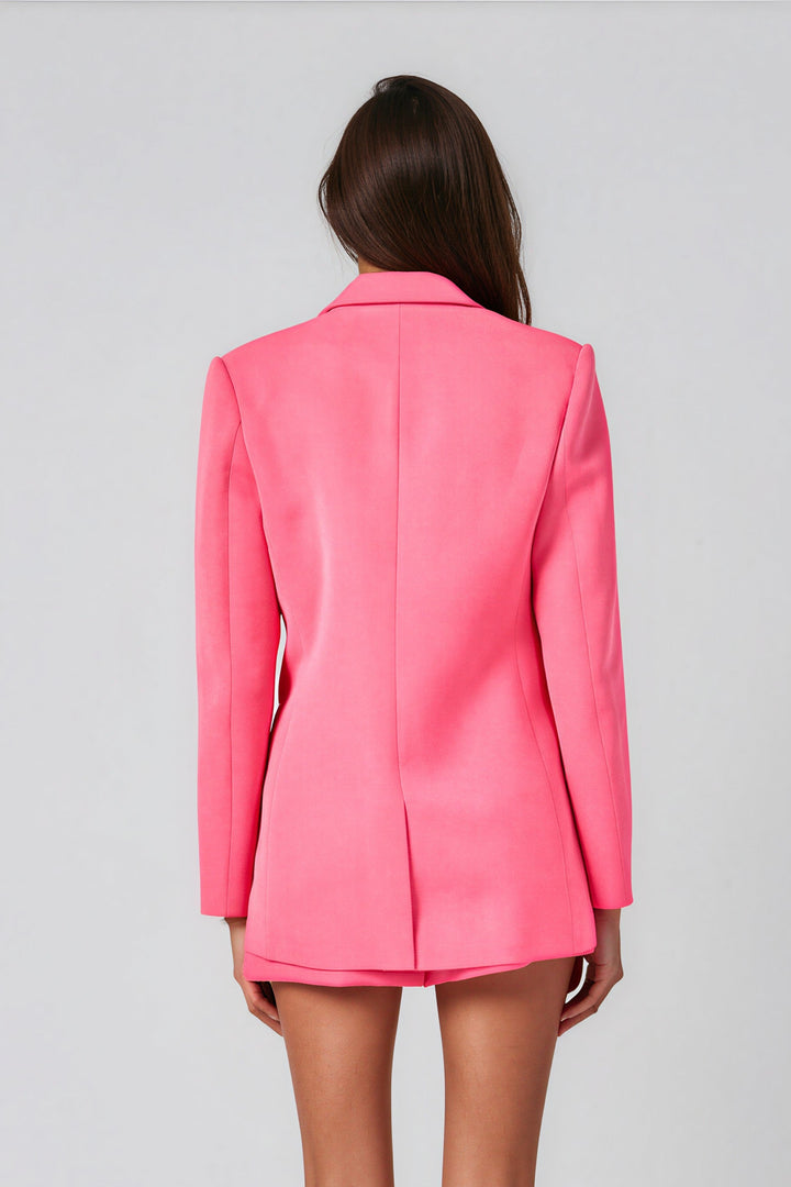 Pink boxy single-breasted blazer with front pockets