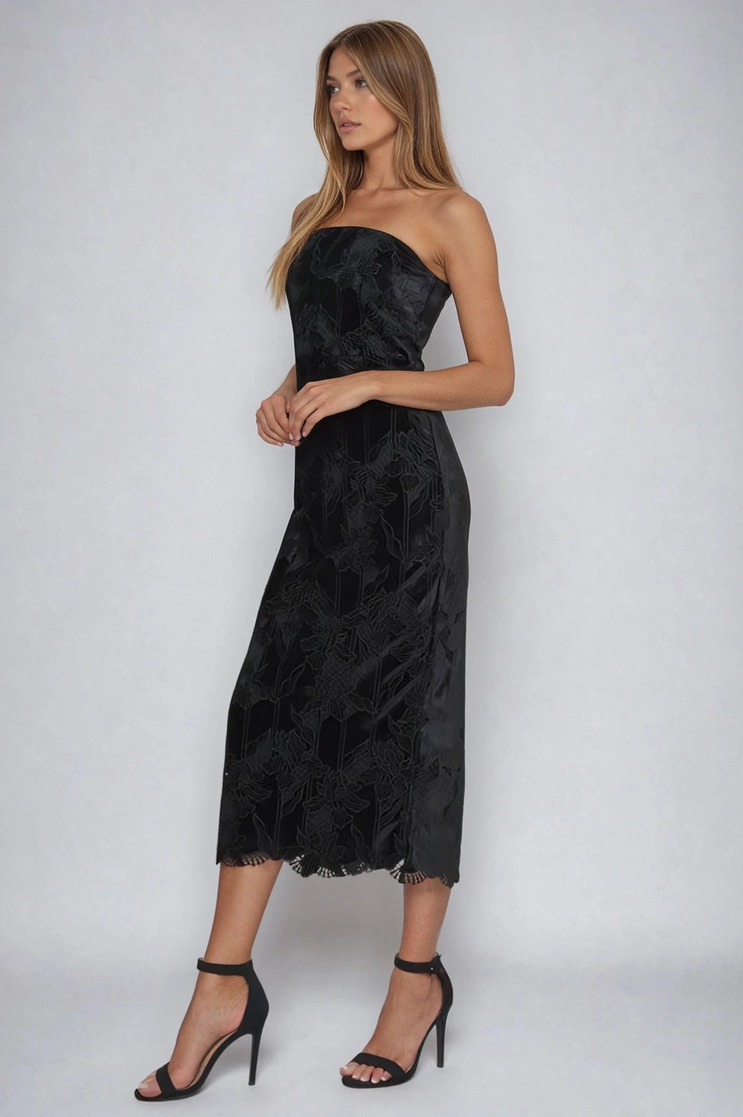 Black Velvet and Lace Midi Dress – The Salient Collection