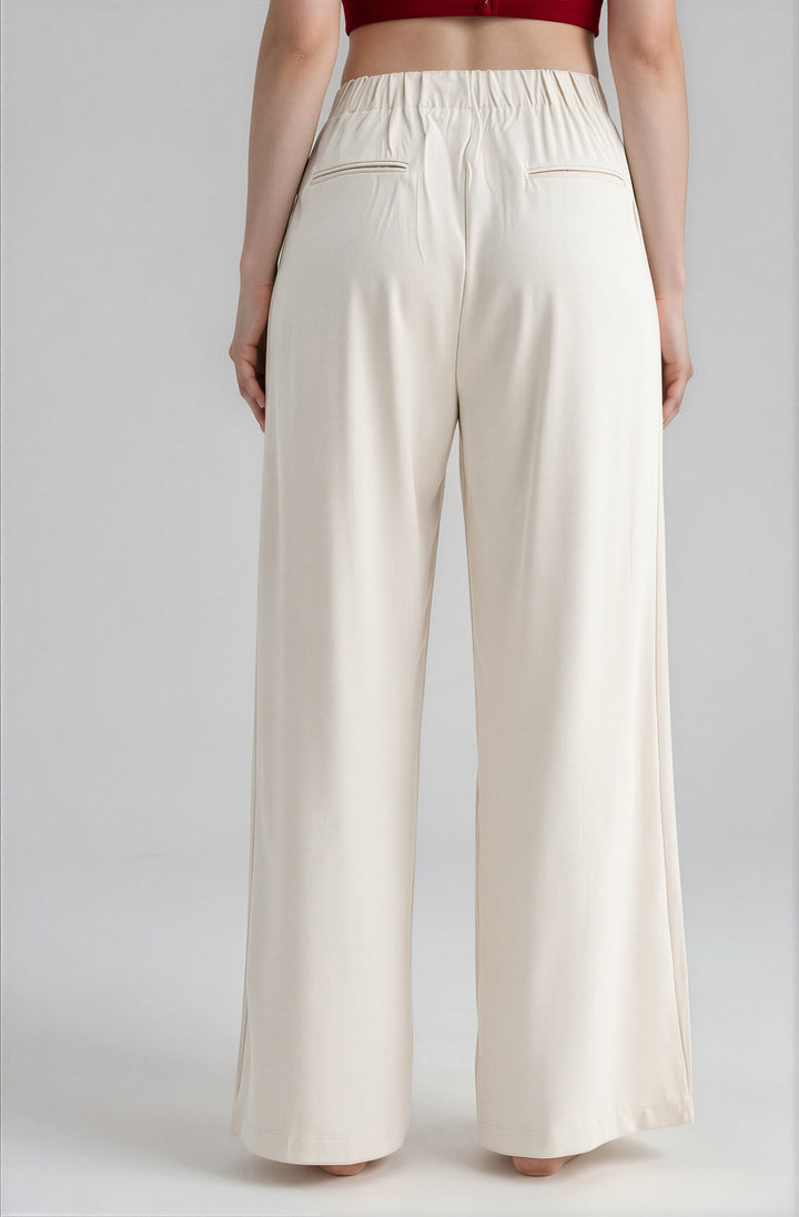 off white wide leg trousers for office back view