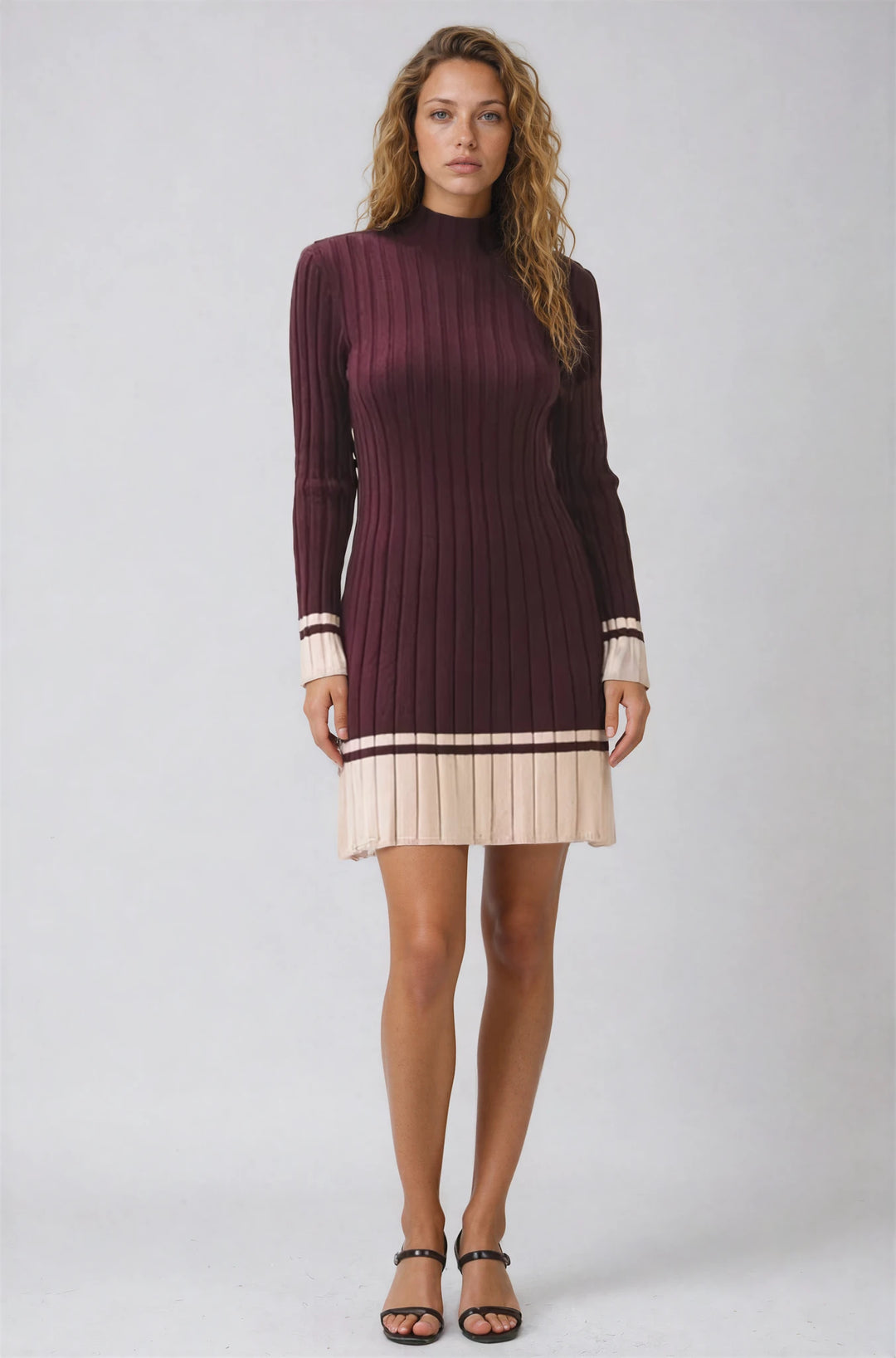 Burgundy Ribbed Knit Sweater Dress