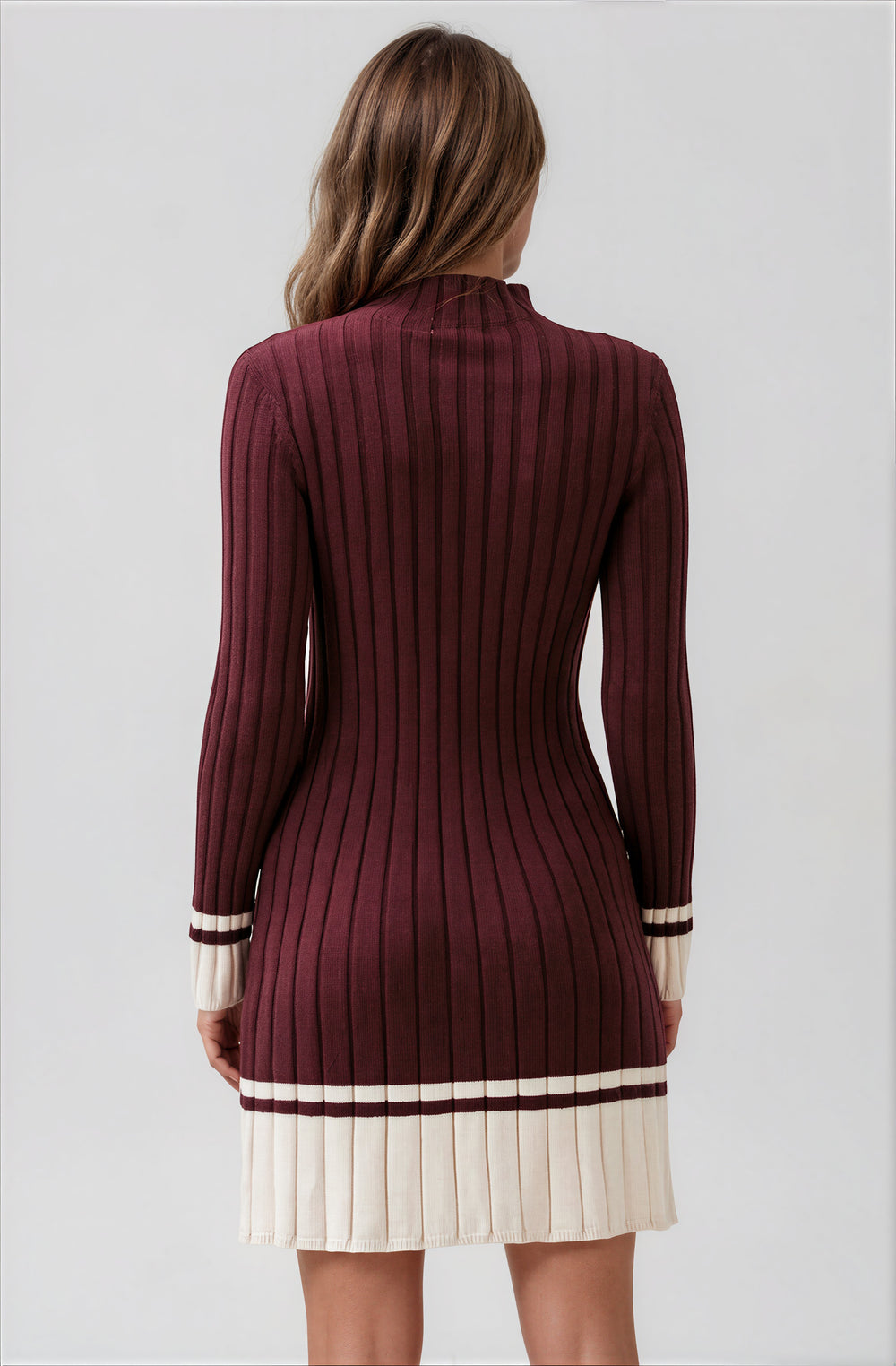 Burgundy Ribbed Knit Sweater Dress