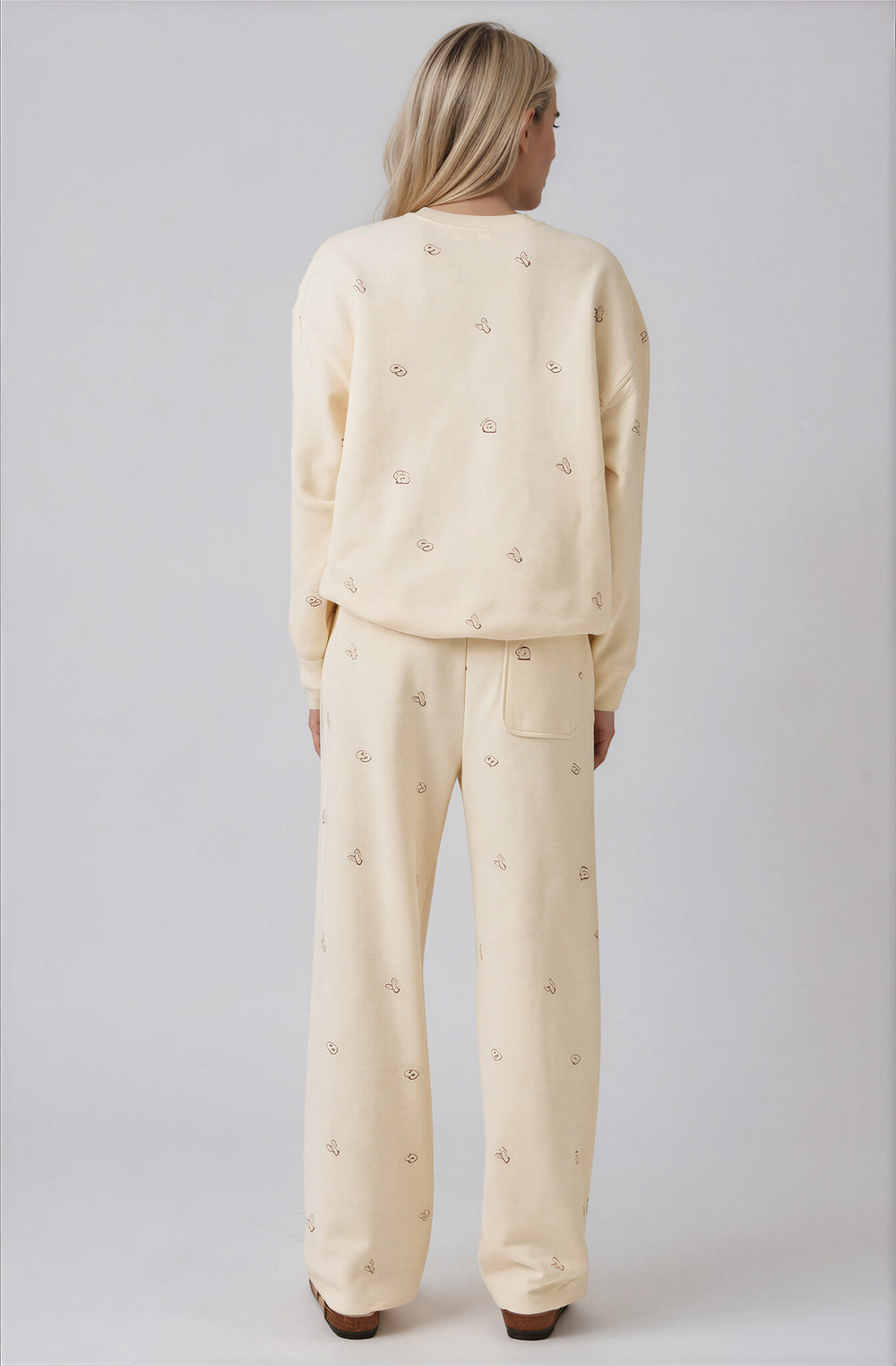 cream matching sweatsuit with bakery design 