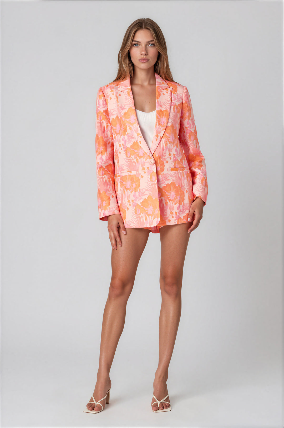 pink and orange floral blazer summer work attire