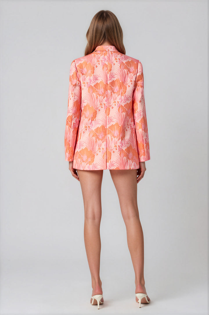 pink and orange floral blazer summer work attire back view