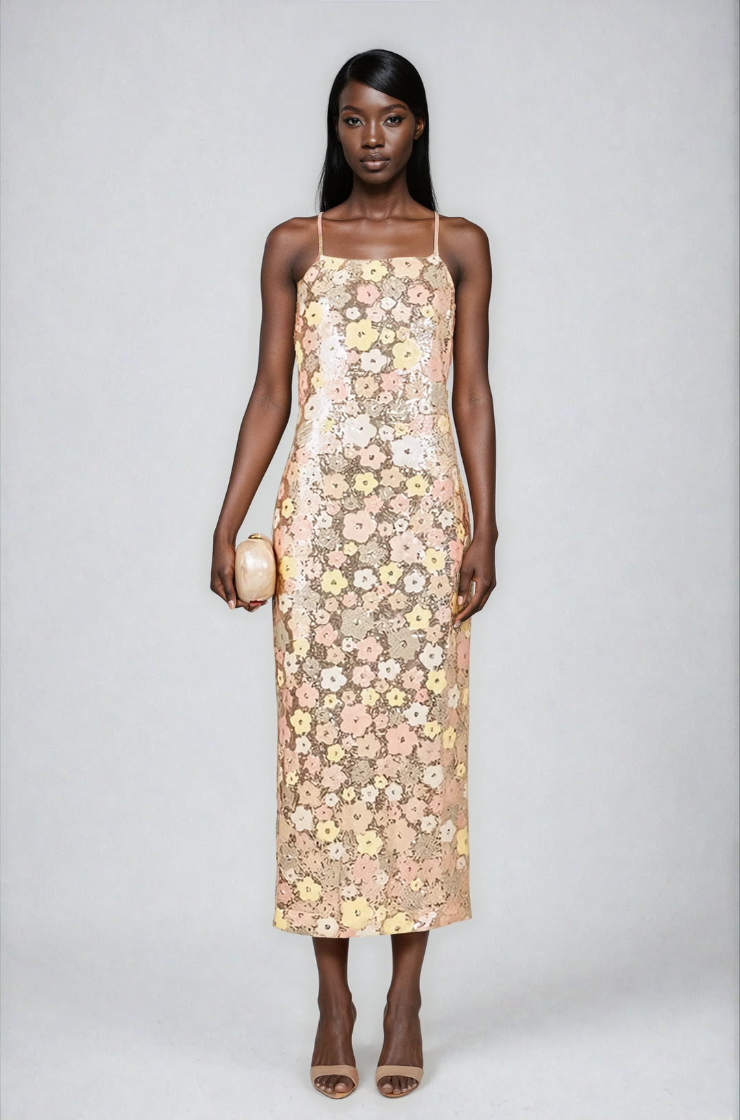 Gold Floral Sequin Midi Dress Gold Floral Sequin Midi Dress