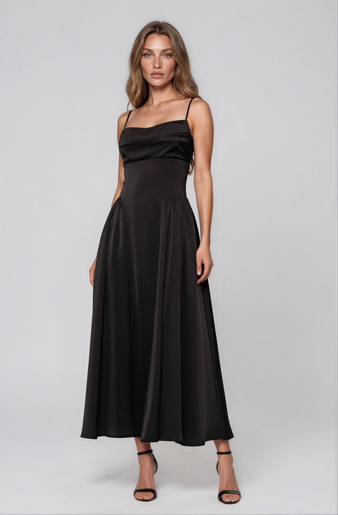 black satin midi dress for cocktail attire