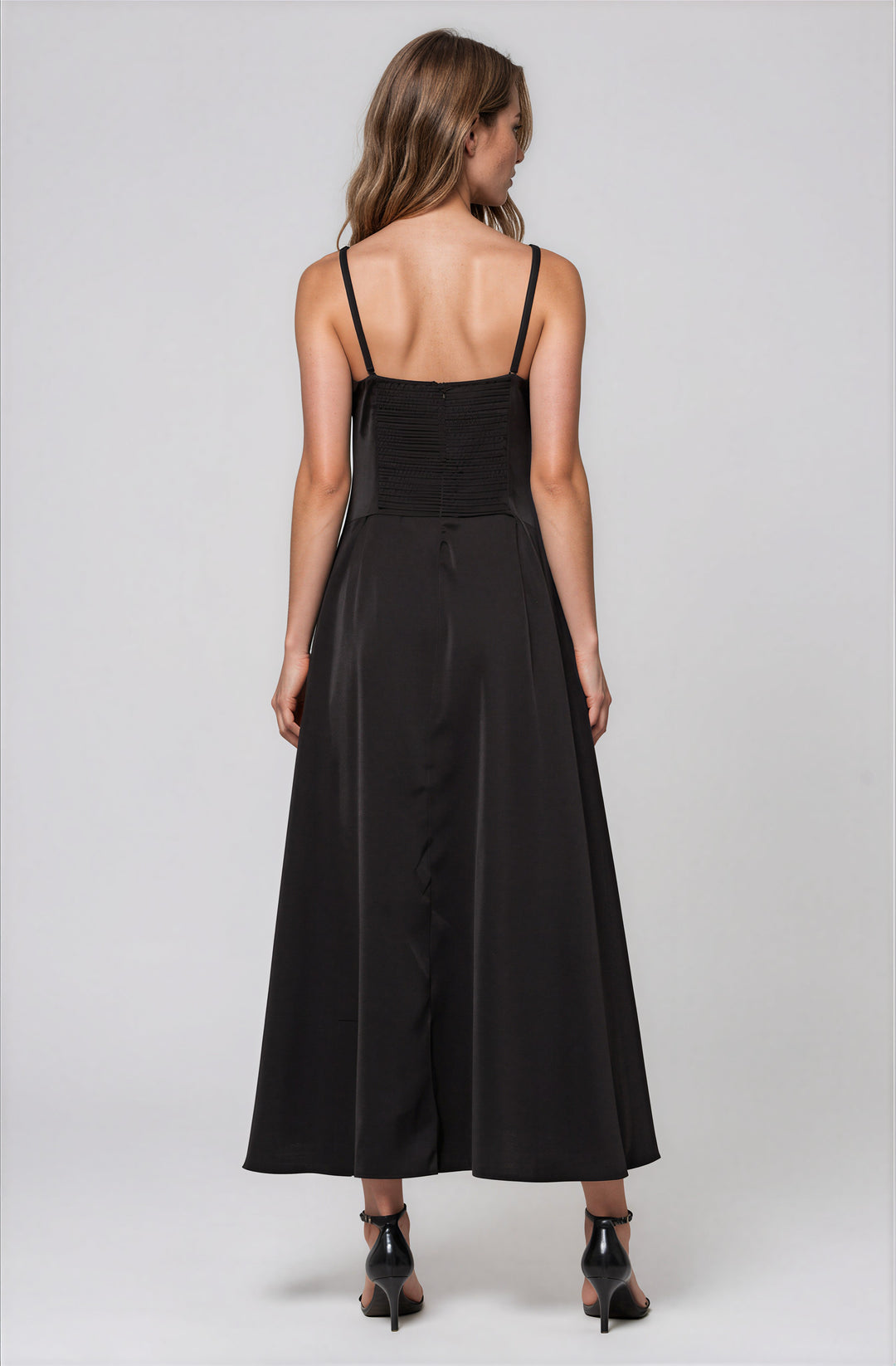 black satin midi dress for cocktail attire