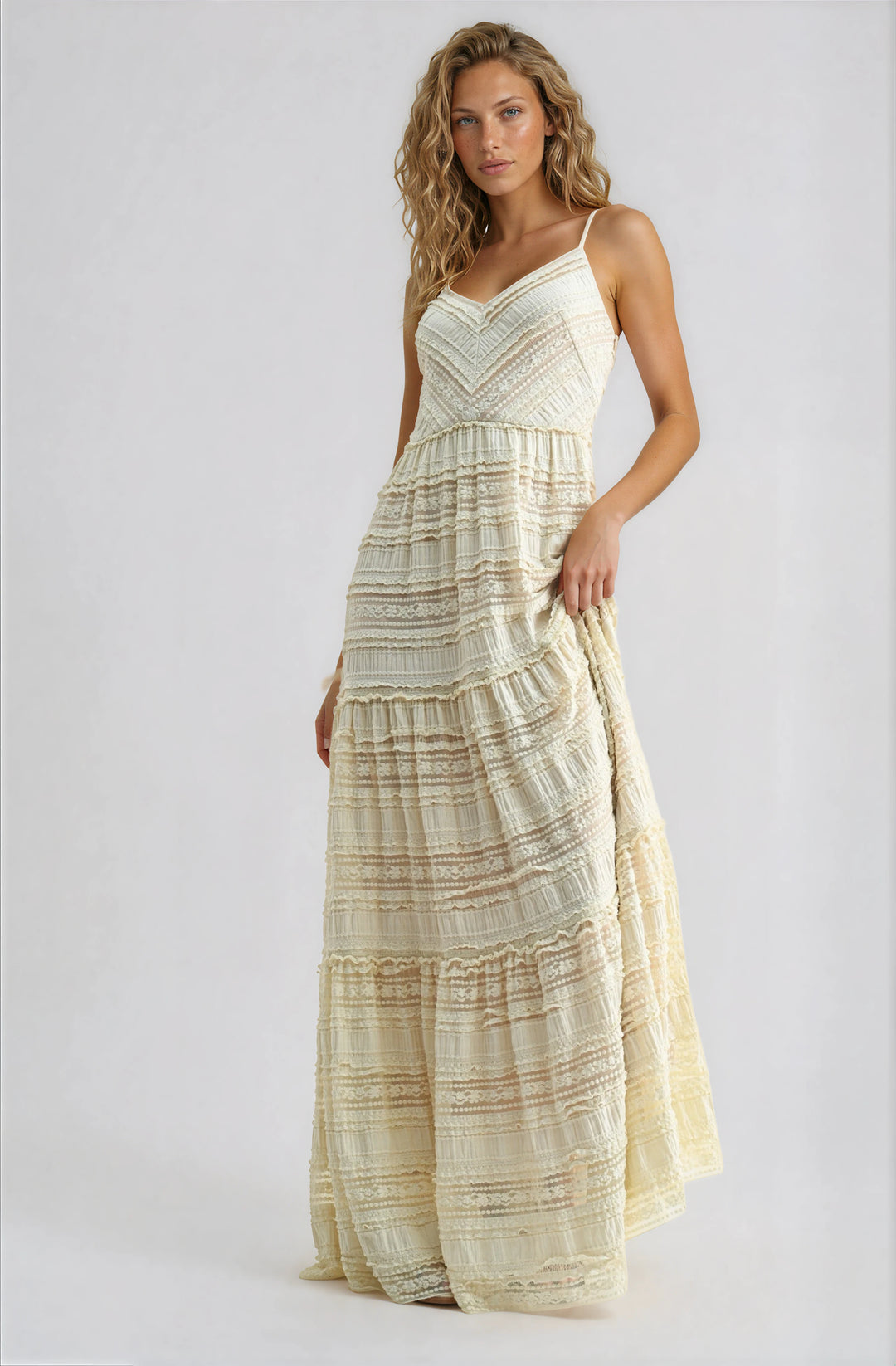 ivory tiered maxi dress 