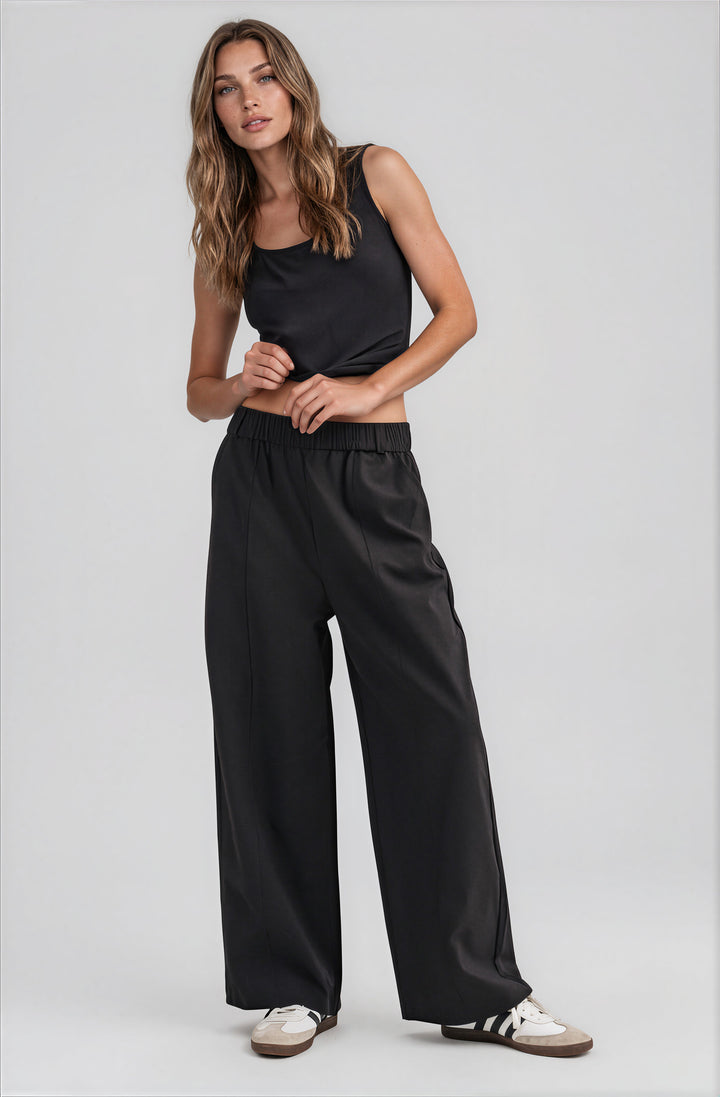 casual black wide leg pants