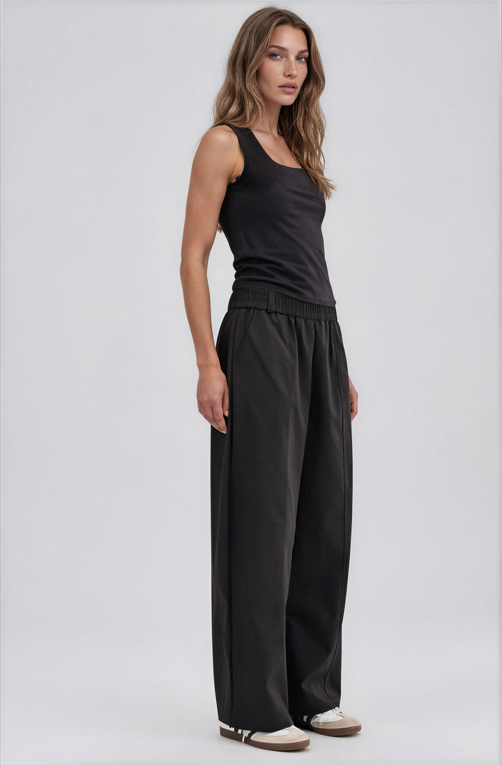 casual black wide leg pants