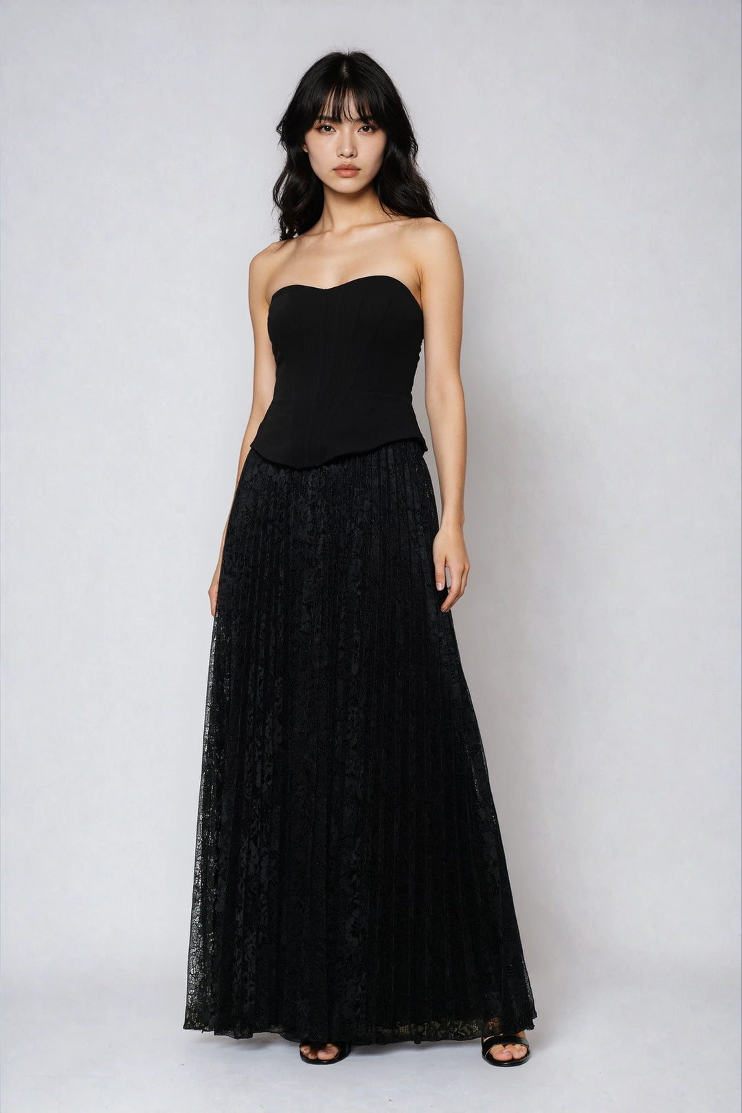 Black Lace Corset Strapless Maxi Dress Black Lace Corset Strapless Maxi Dress