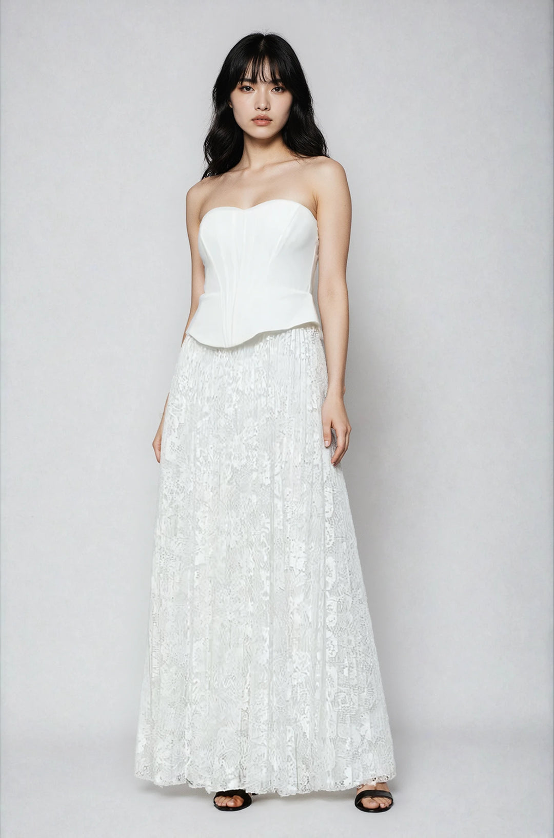 white maxi dress with corset white flowy dress long Intimacy White Lace Corset Split Maxi Dress Club L London