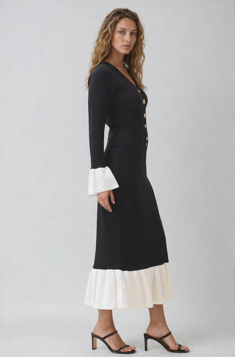 Oatmilk longline knit cardigan coat on model