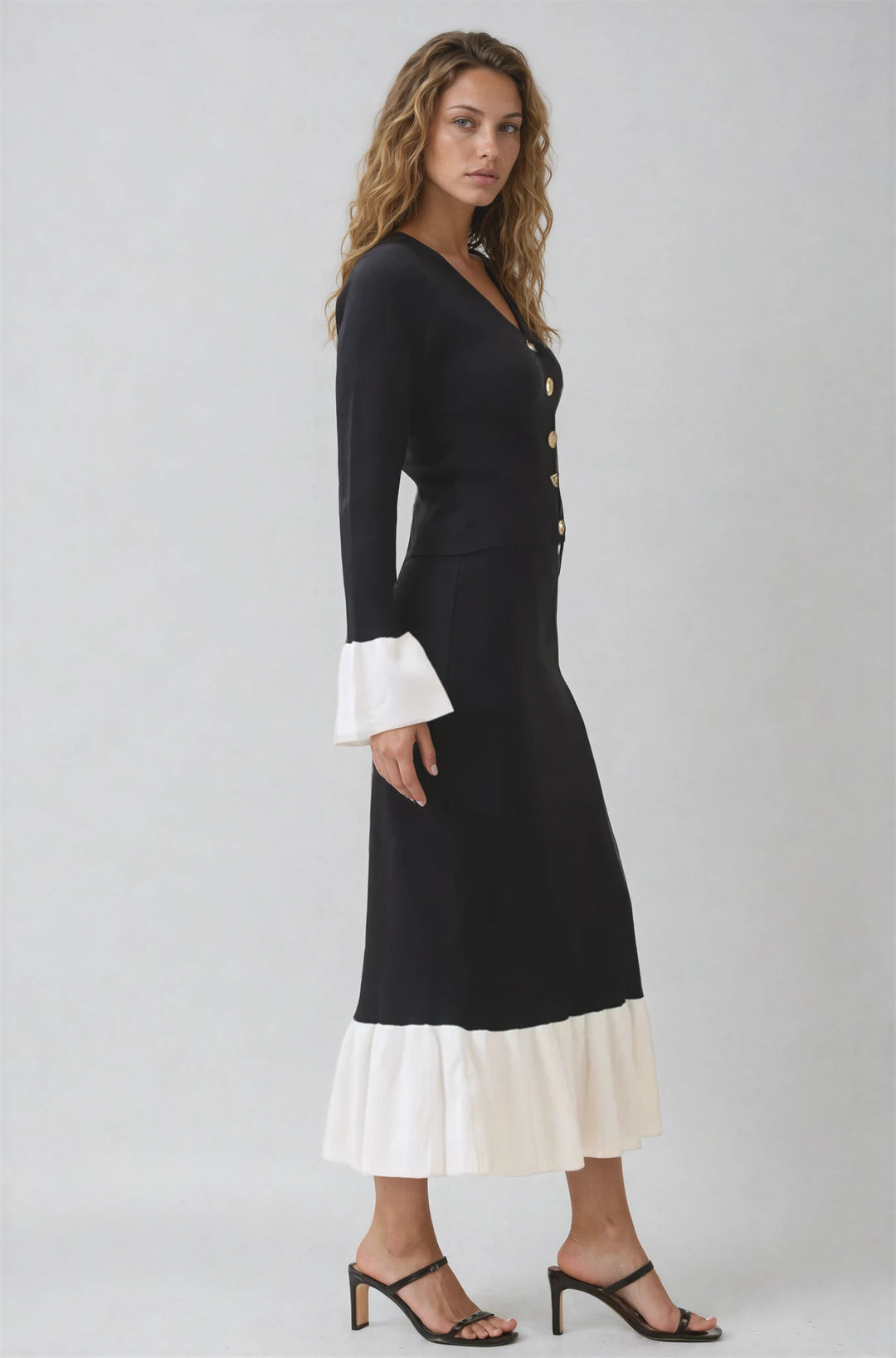 Oatmilk longline knit cardigan coat on model