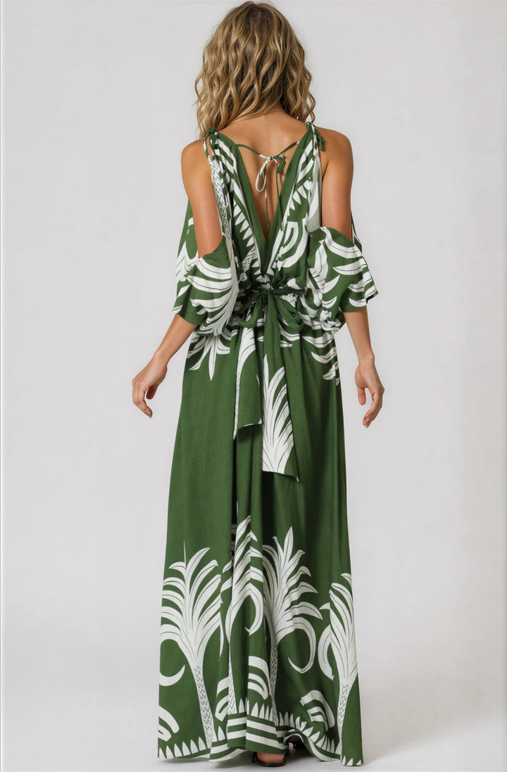 green and white maxi dress for summer back